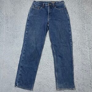 Eddie Bauer Mens Flannel Lined Jeans 32x34 (31x32) Blue Denim Plaid Straight